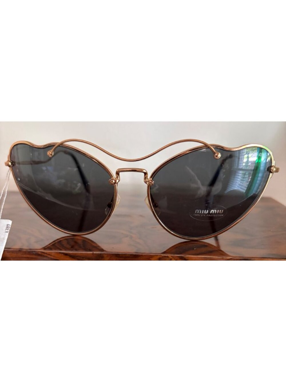 NWT Women's Miu Miu Oversized Butterfly Sunglasses Antique Gold Frame Gray Lens - Picture 2 of 11